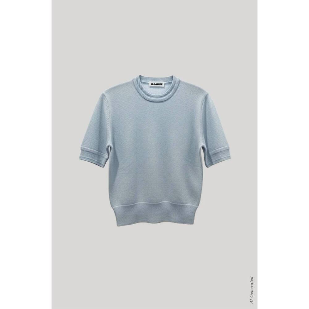 NEW JIL SANDER women's wool crewneck short sleeve jumper sweater in quarry